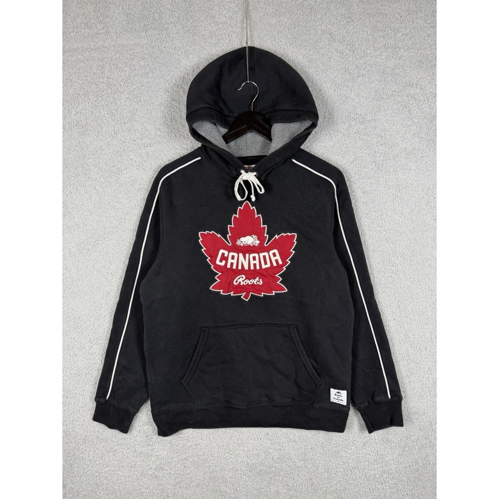Roots Canada Maple Leaf Hoodie Men's Size S Black Red Pullover